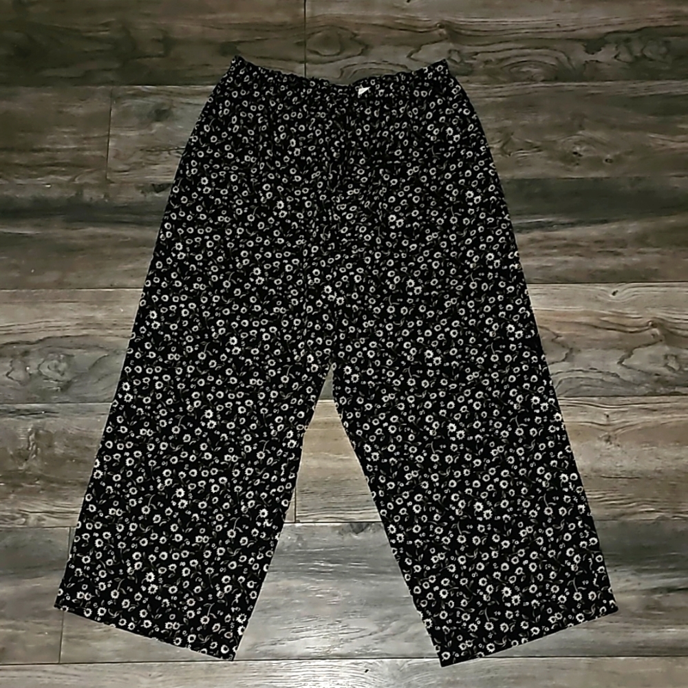 Vintage wide leg pants by Fundamental Things floral black & brown Canada
